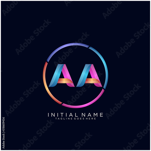 Initial letter AA curve rounded logo, gradient vibrant colorful glossy colors on black background
