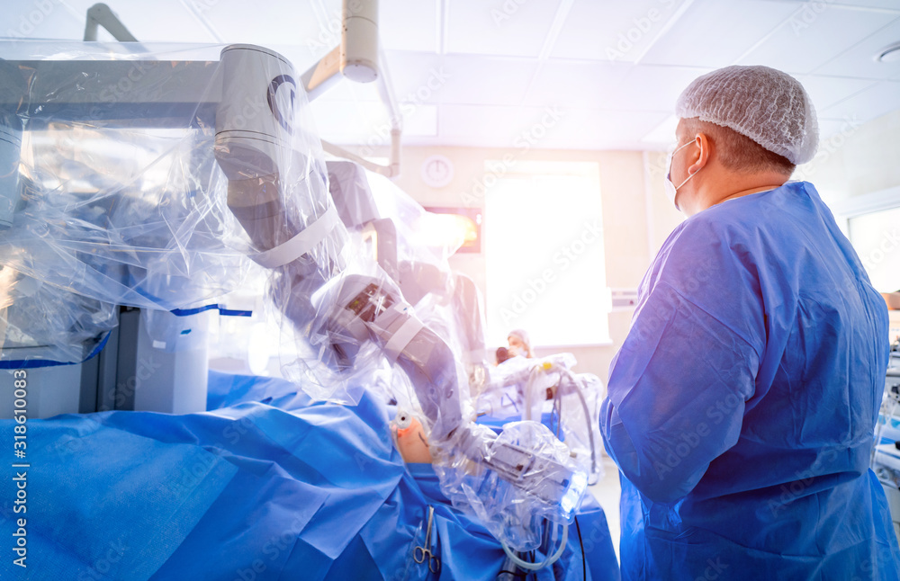 Modern surgical system. Medical robot. Minimally invasive robotic ...