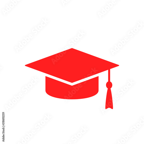 Red grad cap icon. Clipart image isolated on white background