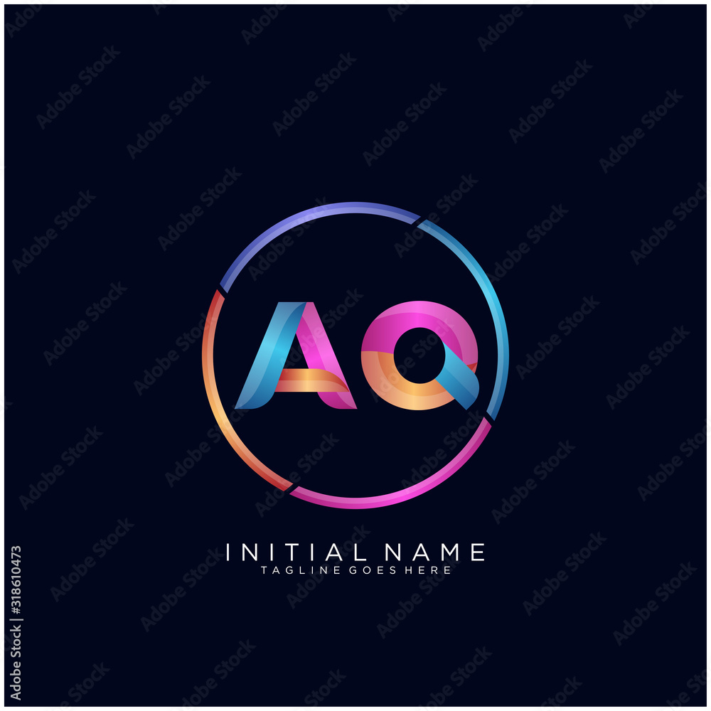 Initial letter AQ curve rounded logo, gradient vibrant colorful glossy colors on black background Initial letter AQ curve rounded logo, gradient vibrant colorful glossy colors on black background