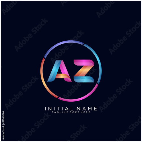 Initial letter AZ curve rounded logo, gradient vibrant colorful glossy colors on black background