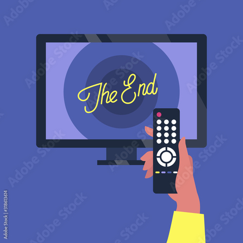 Tv set and a remote controller, the end of the movie screen