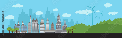 buildings cityscape, Street, highway with cars,ecology idea , vector illustration