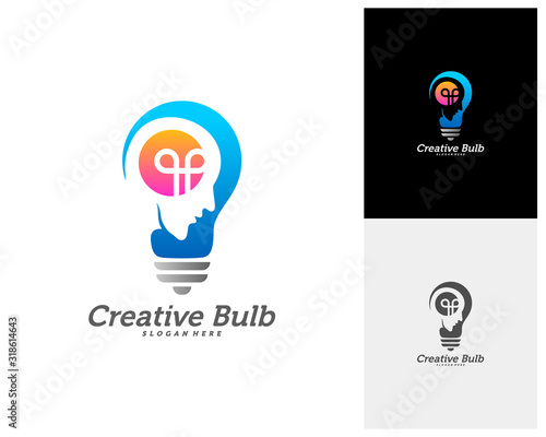 Bulb Creative with head people logo concepts, abstract colorful icons, elements and symbols, template - Vector