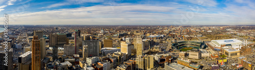 Aerial panorama Downtown Detroit Michigan USA