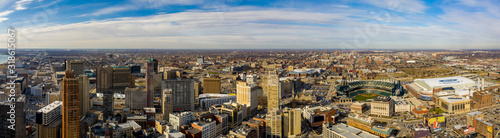 Aerial panorama Downtown Detroit Michigan USA photo