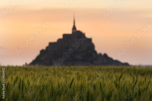 Mont Saint Michel at sunset in Normandy  France.