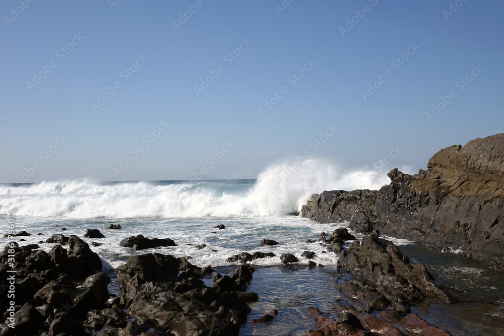 Lanzarote. High waves splashing the coast