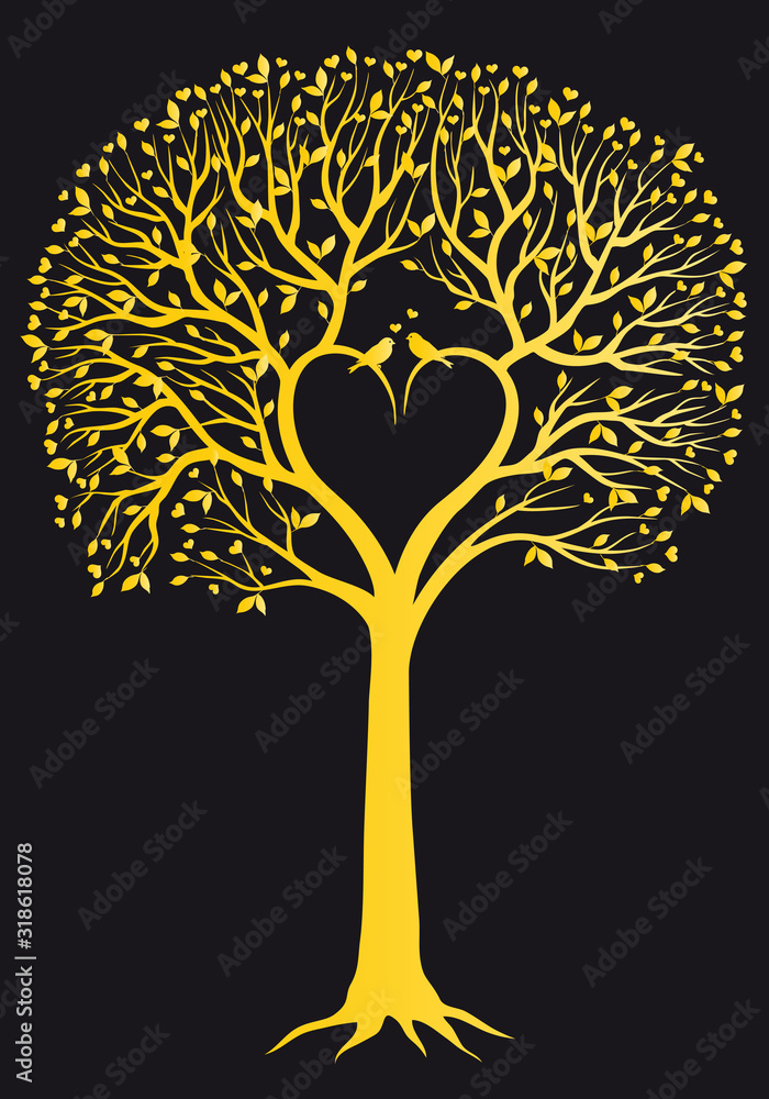 Gold heart shaped wedding tree, vector illustration Stock Vector ...