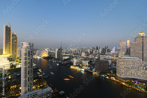 Bangkok city skyscraper with famous landmark at dusk. © newroadboy