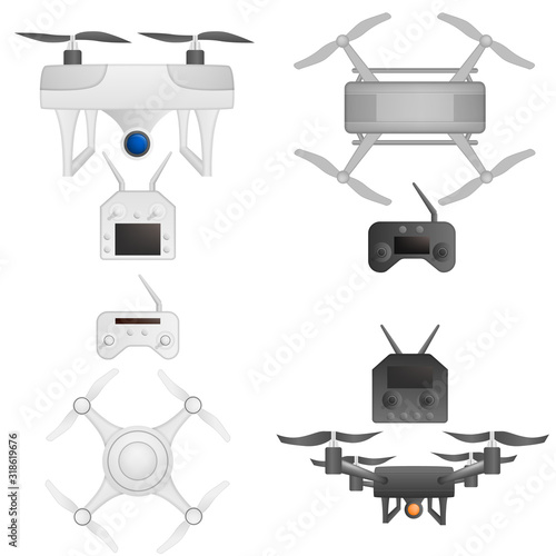 Drone icons set. Realistic set of drone vector icons for web design isolated on white background