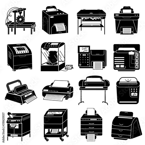 Printer icons set. Simple set of printer vector icons for web design on white background
