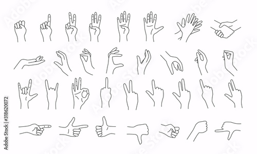 Hands in various gestures. Line design. Flat design modern vector illustration concept.