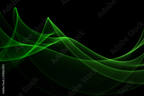 abstract Eco fresh green smoke flame helix isolated on black background. Spring healthy illustration overlay