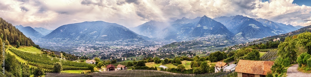 Panoramic view on Merano in South Tyrol, Italy