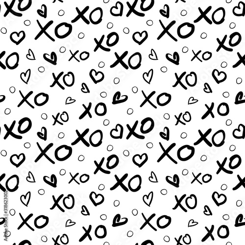 XO and Hearts monochrome pattern