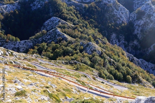 Serpentine road and beautiful landscape on Biokovo mountain in Dalmatia, Croatia. photo