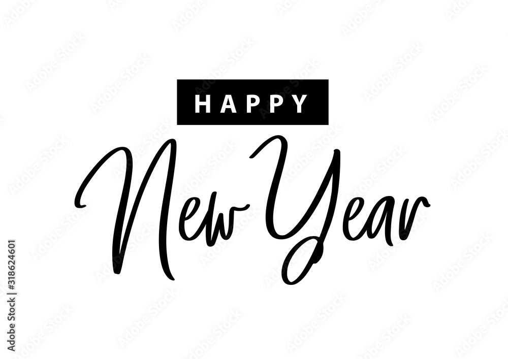 Happy New Year text typography card lettering. Design template Celebration typography banner, poster or greeting card for happy new year. Happy new year vector Illustration.