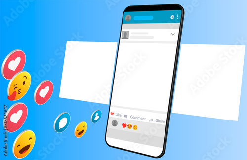 Social media design concept. Smartphone with carousel interface post on social network. Modern flat style vector illustration.