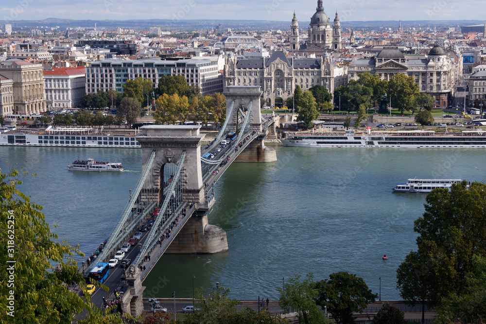 Budapest (Hungary). Chain Bridge in the city of Budapaste