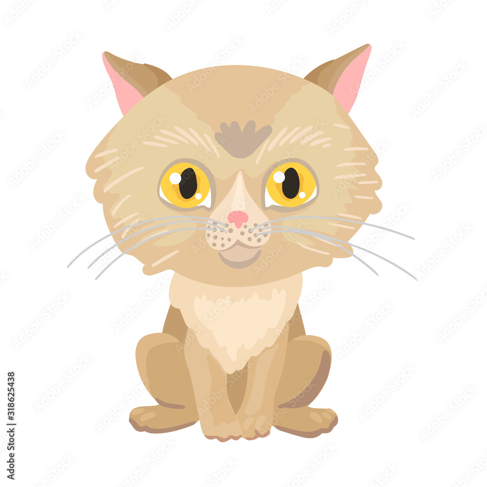 Big-headed kitten with yellow eyes, gray wool. Vector character