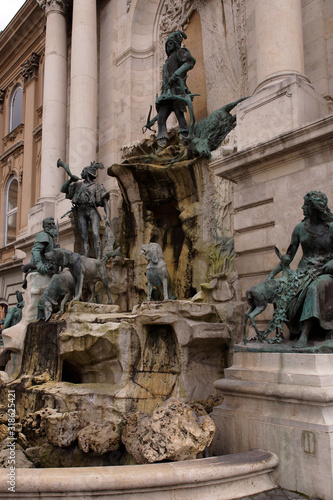 Budapest (Hungary). Fountain of King Matthias (Fountain of Matthias) in the Buda Palace in the city of Budapest