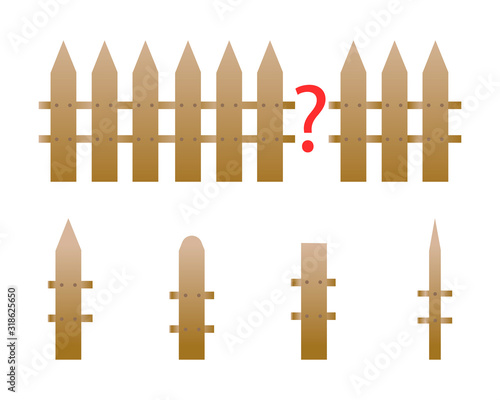 Children puzzle. Fence. Not enough details. Question. Vector illustration