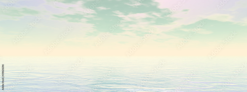 Peaceful cloudy sky upon the ocean -3D render