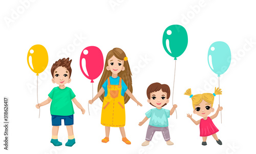 Children of different ages with balloons. Vector characters.