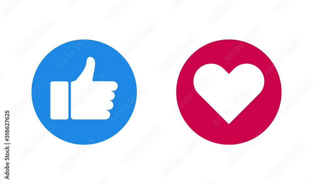 like and heart web buttons in flat style, vector like and heart web buttons in flat style, vector