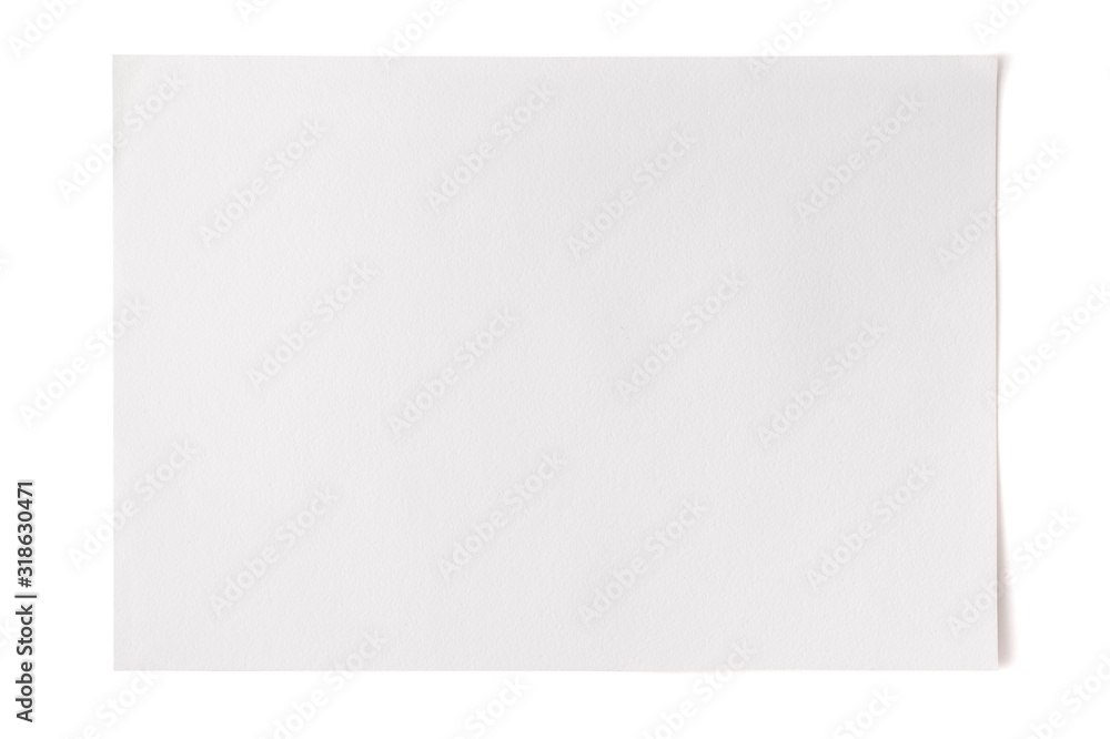 Sheet of white watercolor textured paper with shadow isolated Sheet of white watercolor textured paper with shadow isolated