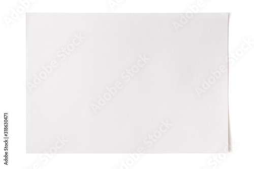 Sheet of white watercolor textured paper with shadow isolated