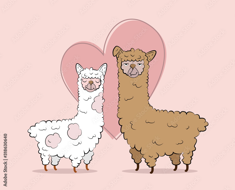 Happy Valentines Day. Cute lama. Alpaca animal. Pink flying heart. Cute cartoon funny character. Fluffy hair fur. Love greeting card. Flat design. Happy Valentines Day. Cute lama. Alpaca animal. Pink flying heart. Cute cartoon funny character. Fluffy hair fur. Love greeting card. Flat design.