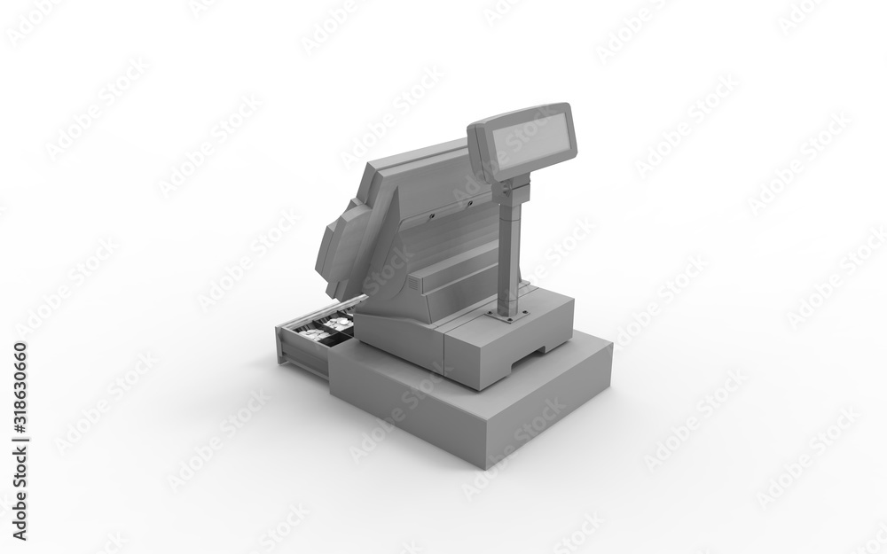 3D rendering of a cash register isolated in empty space b ackground. 3D rendering of a cash register isolated in empty space b ackground.