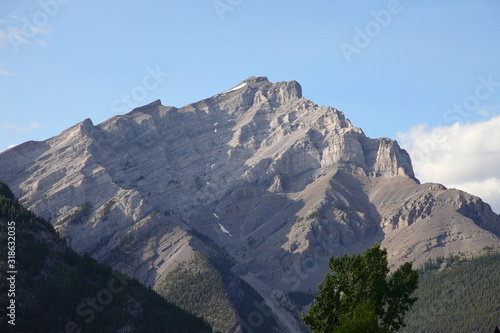 Rocky Mountains landscape with snowy summits, pine trees forests in Canada, British Columbia, West coast