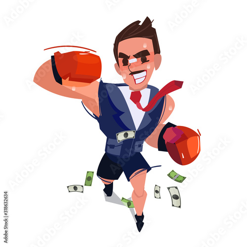 Businessman as boxer player fighting or punching for successful.