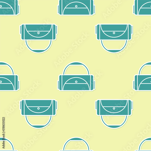 Green Sport bag icon isolated seamless pattern on yellow background. Vector Illustration