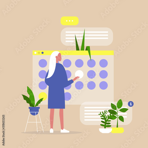Office life, young female manager planning a project in a digital calendar, Organising working process and deadlines