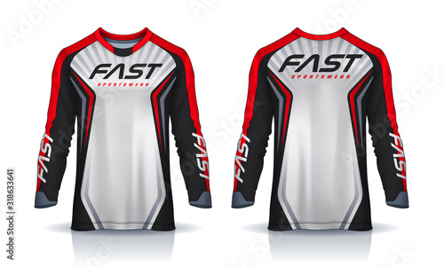 t-shirt sport design template, Long sleeve soccer jersey mockup for football club. uniform front and back view,Motocross jersey.