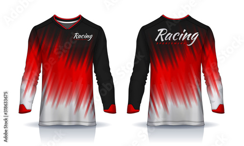 t-shirt sport design template, Long sleeve soccer jersey mockup for football club. uniform front and back view,Motocross jersey.