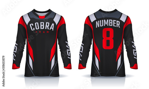 t-shirt sport design template, Long sleeve soccer jersey mockup for football club. uniform front and back view,Motocross jersey.