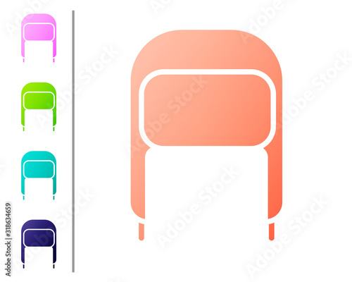 Coral Winter hat with ear flaps icon isolated on white background. Set color icons. Vector Illustration