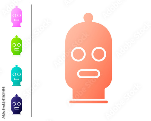 Coral Balaclava icon isolated on white background. A piece of clothing for winter sports or a mask for a criminal or a thief. Set color icons. Vector Illustration