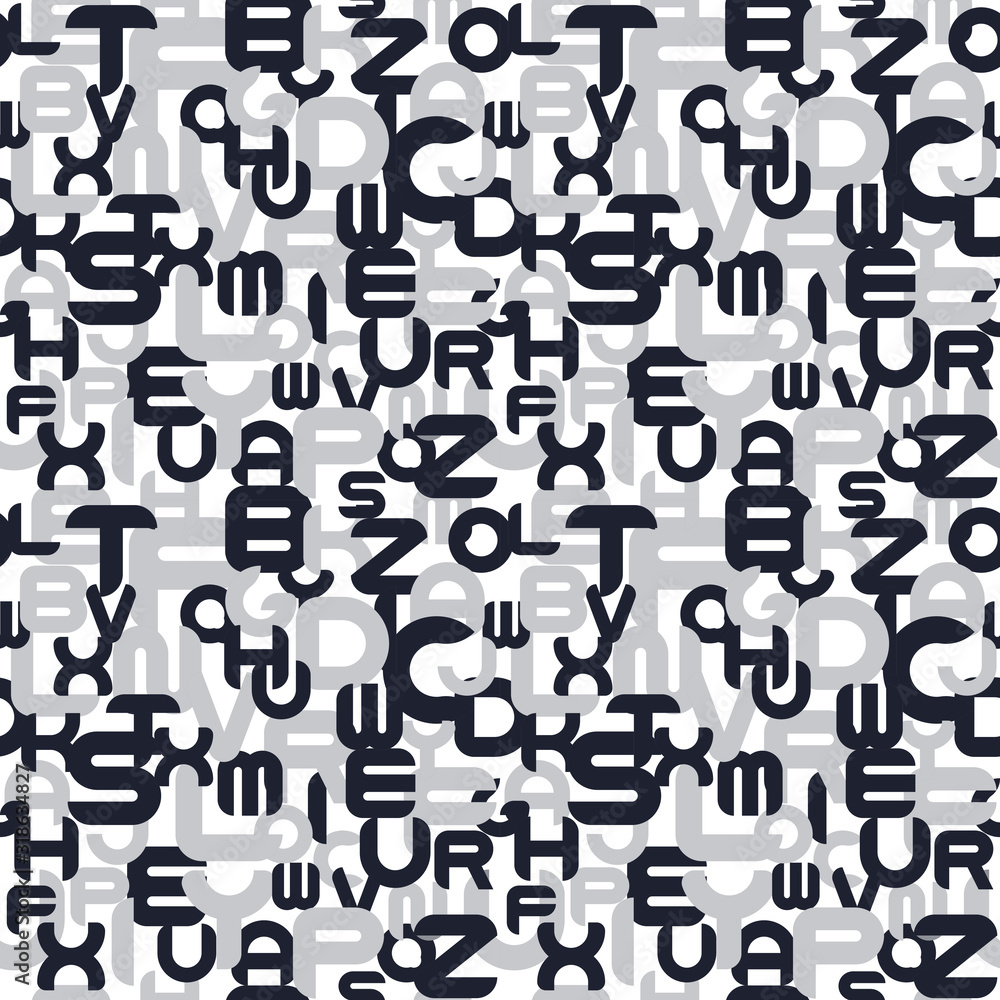 Abstract vector seamless pattern with mosaic latin letters. Endless creative unusual background. Stylish monochrome design Abstract vector seamless pattern with mosaic latin letters. Endless creative unusual background. Stylish monochrome design
