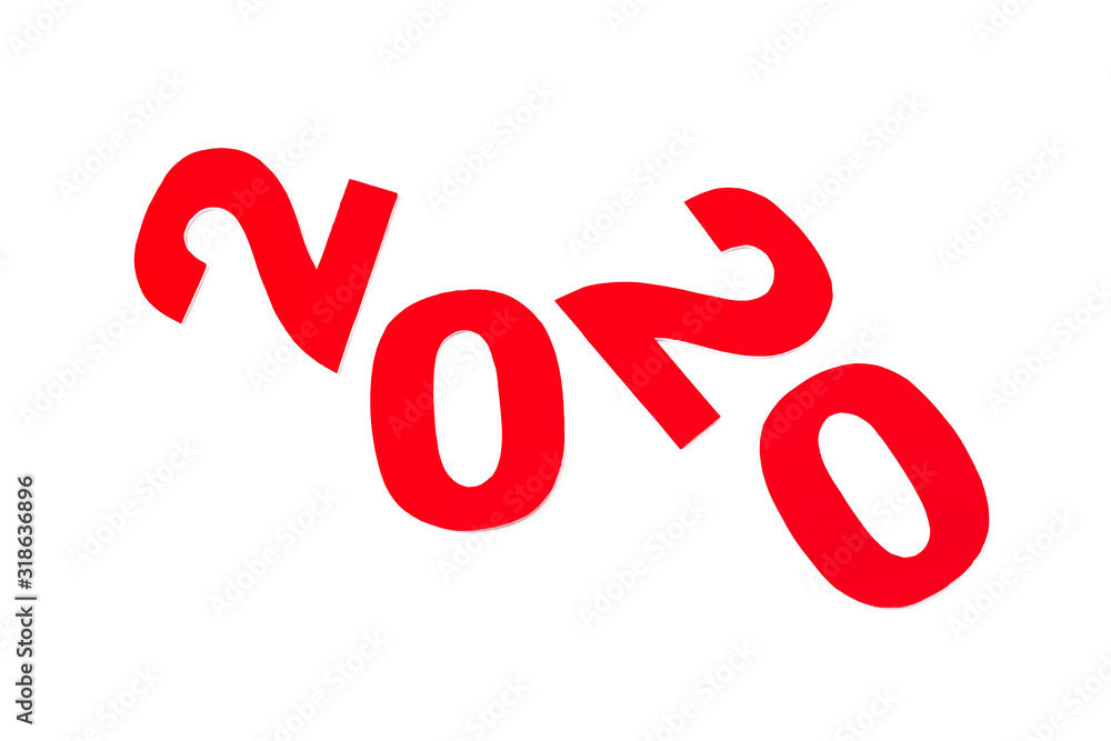 top view of red 2020 number isolated on white top view of red 2020 number isolated on white