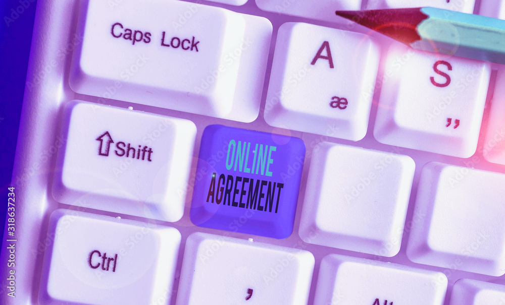 Text sign showing Online Agreement. Business photo showcasing contract modelled signed and executed electronically Text sign showing Online Agreement. Business photo showcasing contract modelled signed and executed electronically