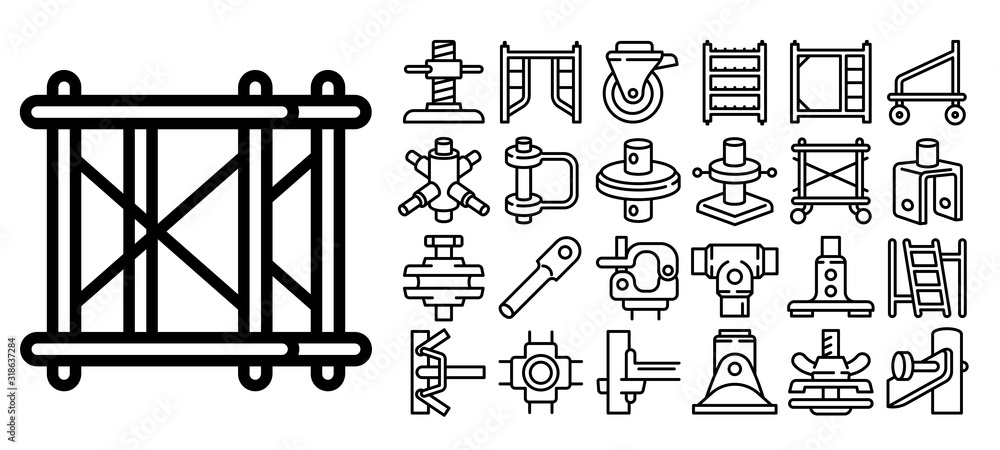 Scaffolding icons set. Outline set of scaffolding vector icons for web ...