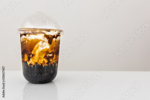 Boba or Bubble tea with brown sugar  on plain background photo