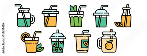 Smoothie icons set. Outline set of smoothie vector icons for web design isolated on white background