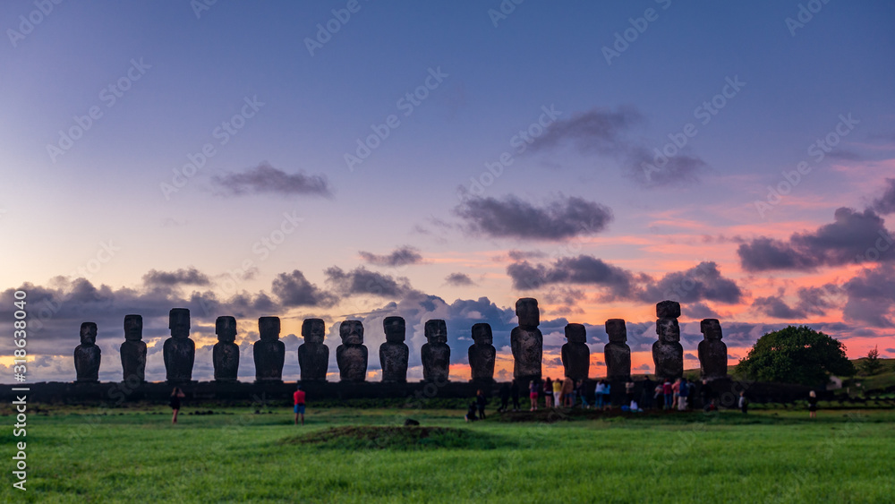 Ahu tongariki moai platform at sunrise